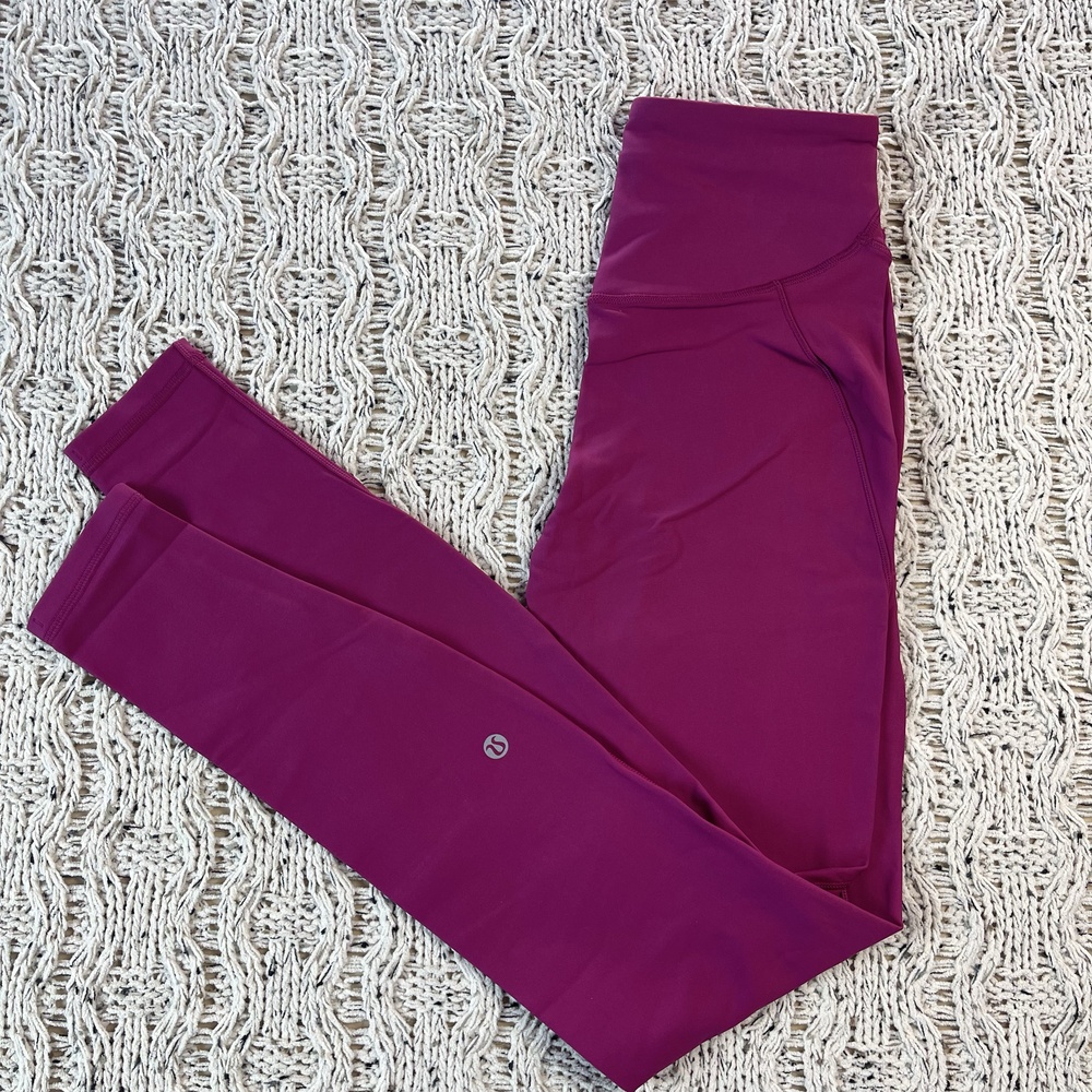 Lululemon Base Pace HR Tight 28" Fleece Leggings Womens 4 Purple Nylon NWT